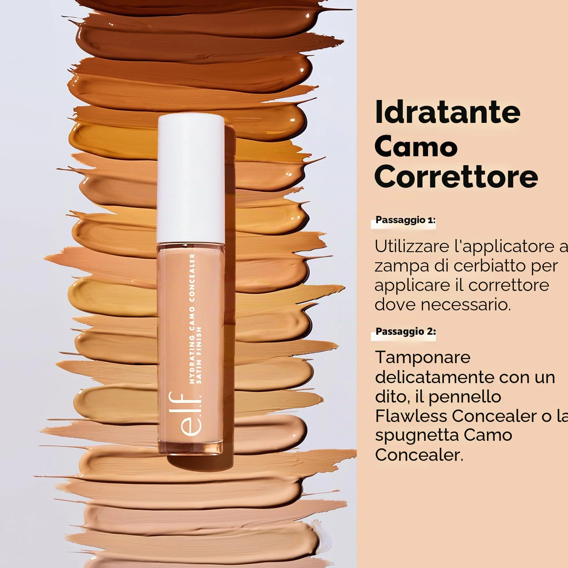 e.l.f., Hydrating Camo Concealer, leggero, coprenza totale, a lunga tenuta, nasconde, corregge, copre, idrata, illumina, finish satinato, resiste tutto il giorno, 6 mL (0,20 fl oz), Medium Peach