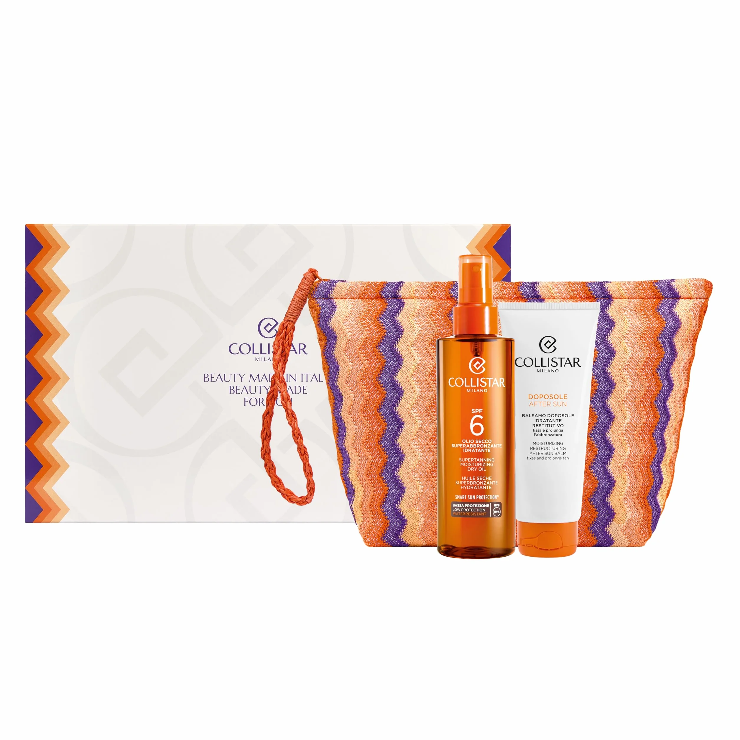 Collistar Cofanetto Regalo Solare, Olio Secco Superabbronzante SPF 6 200ml + Balsamo Doposole Idratante 100ml, Abbronzatura Intensa e Dorata, Con Pochette