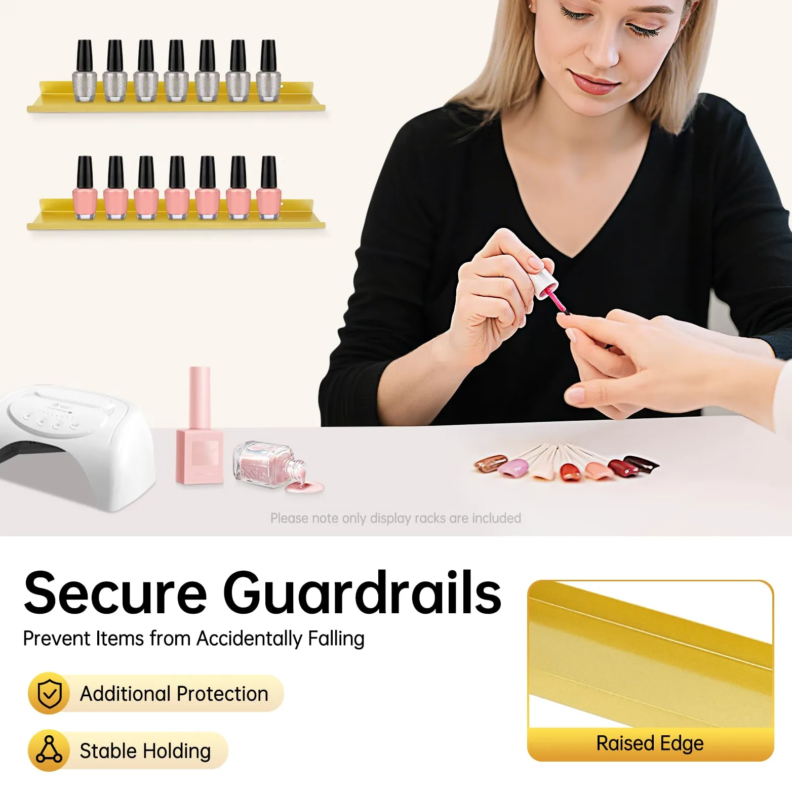 Set di 3 scaffali per smalti a 5 ripiani, scaffalature per smalti da parete, supporto per rossetto, organizzatore per smalto oli essenziali, rossetto, oro