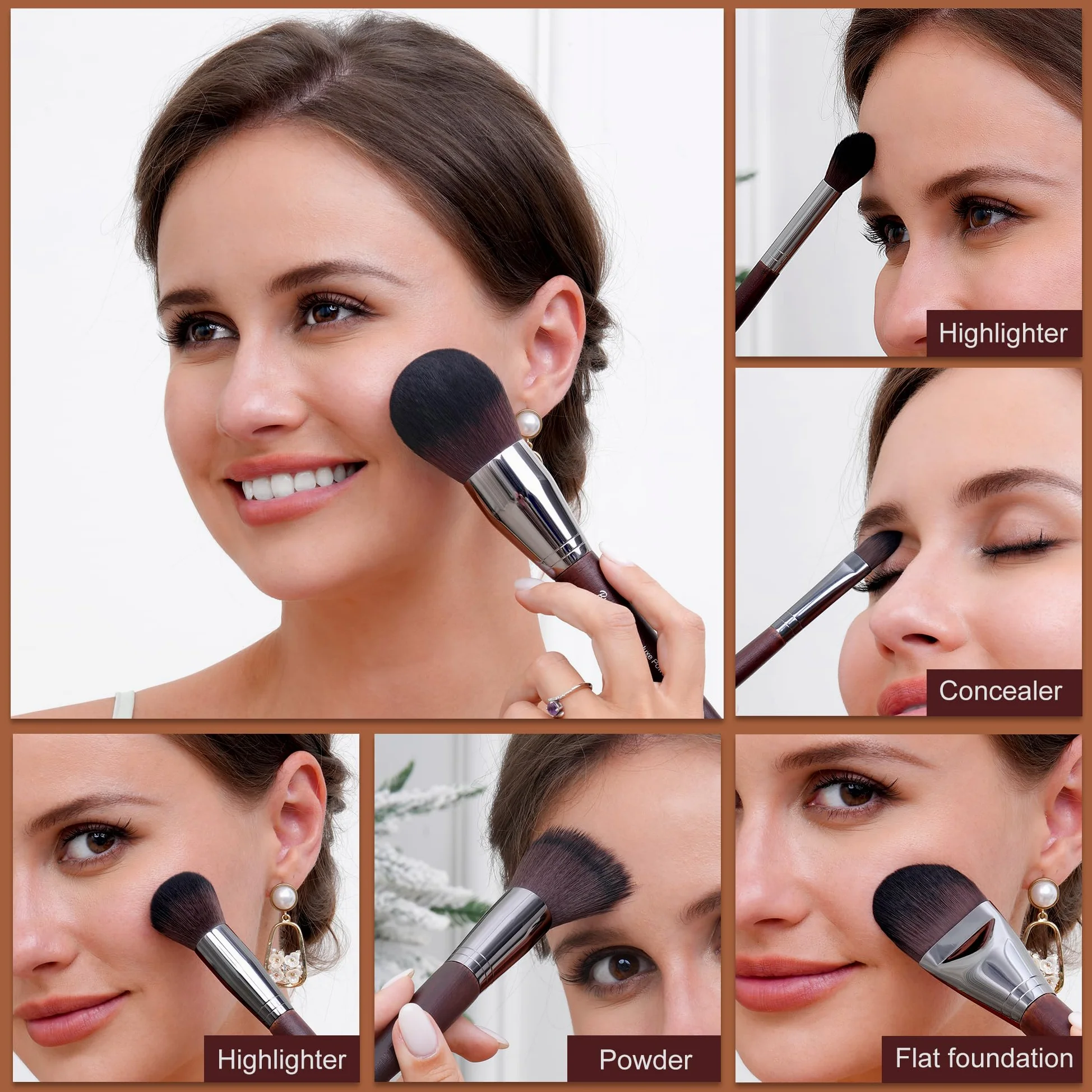 Set di pennelli da trucco professionali, 38 pezzi, collezione Kabuki di alta qualità, non testati sugli animali, pennelli cosmetici per fondotinta, sfumatura, ombretto, con manici in legno scuro