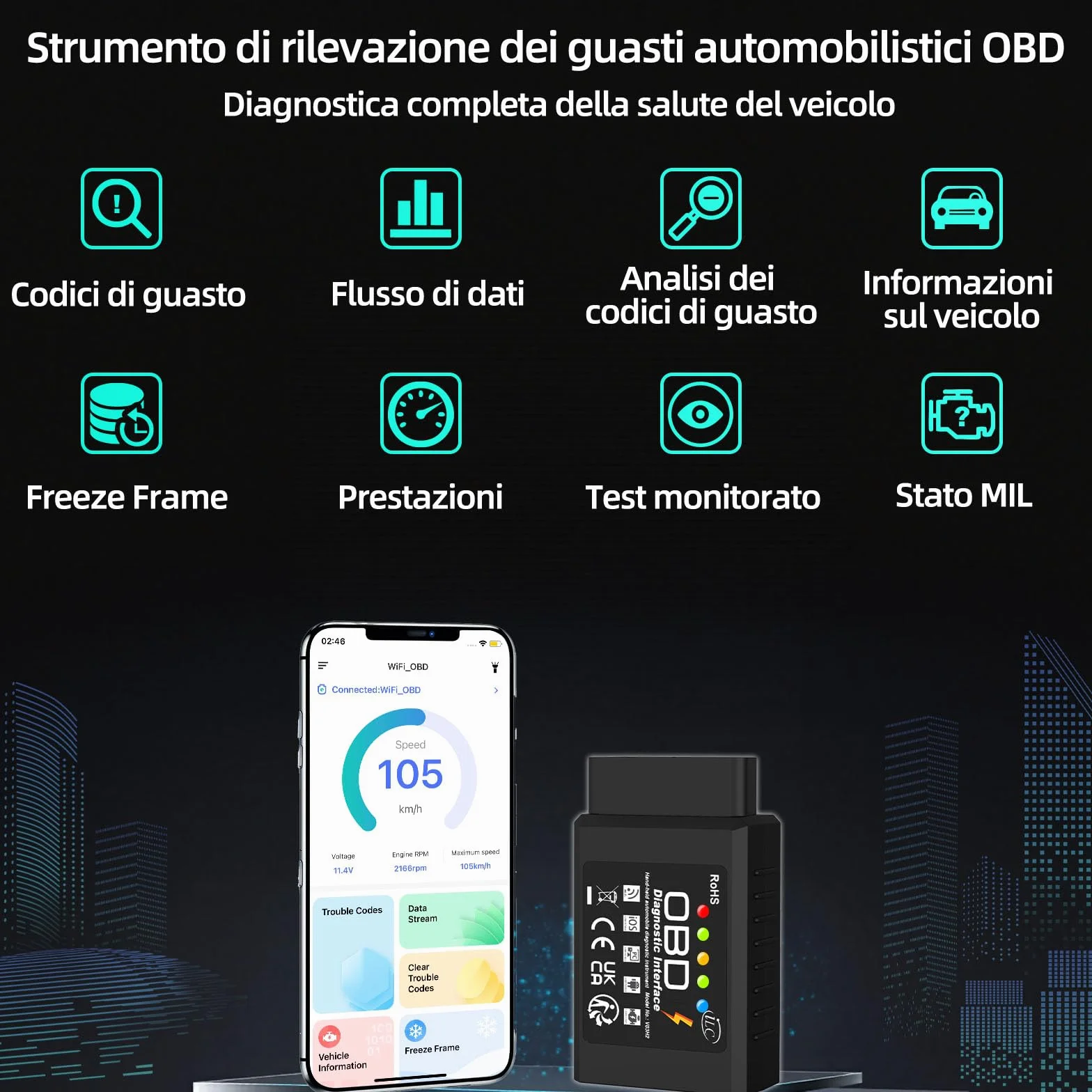 iLC OBD2 Wireless Auto Code Scanner WiFi per iOS Android Windows 3000 Codici