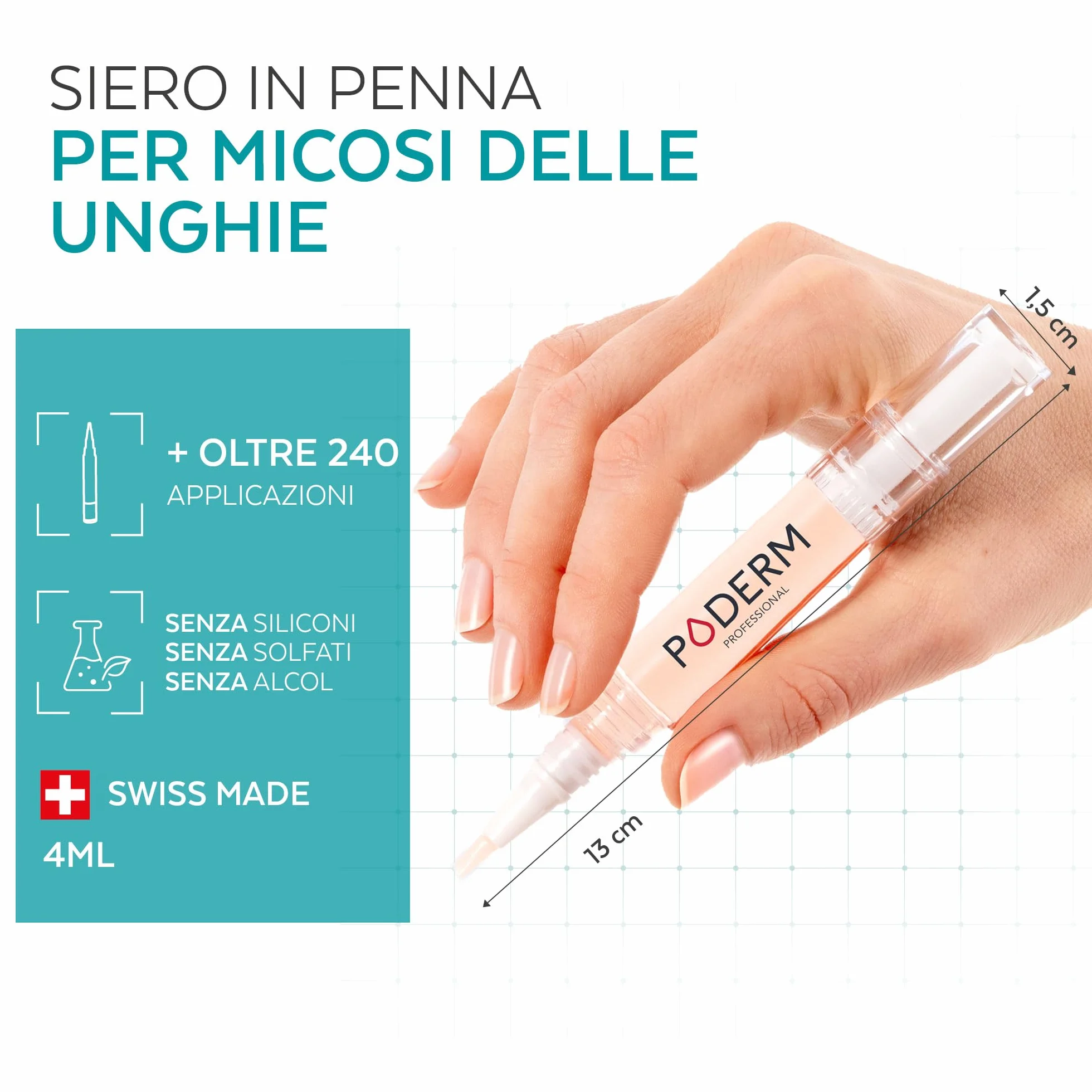 Poderm Penna Siero per il Trattamento della Micosi delle Unghie – Sviluppata da un Podologo – Prodotta in Svizzera – Penna Supplend per la Cura delle Unghie di Mani e Piedi – Trattamento per Infezioni