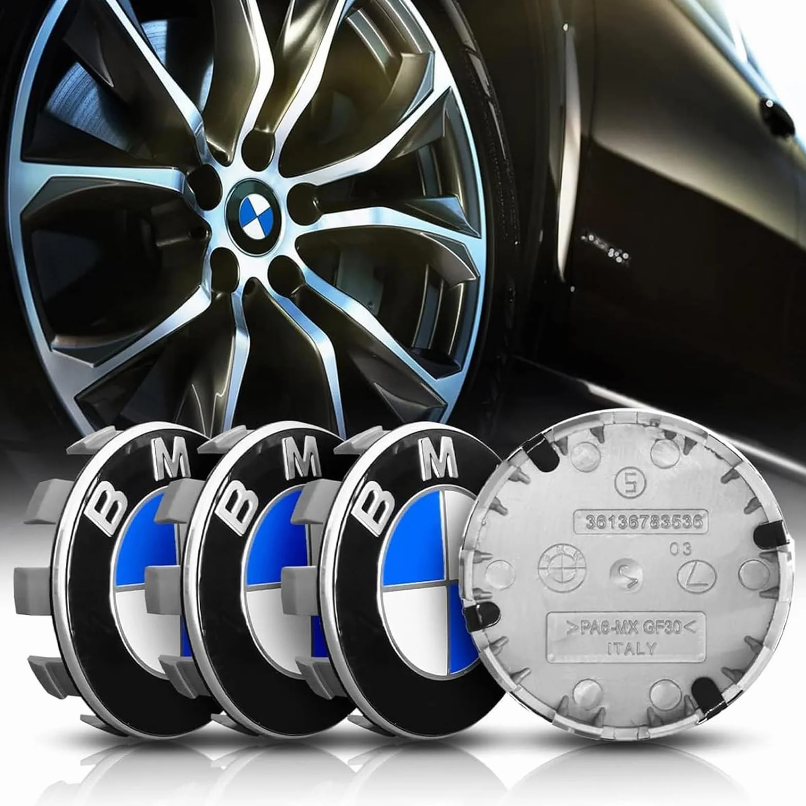 4 Tappi Coprimozzo per BMW 68mm Coprimozzi auto Fregi Cerchi in Lega