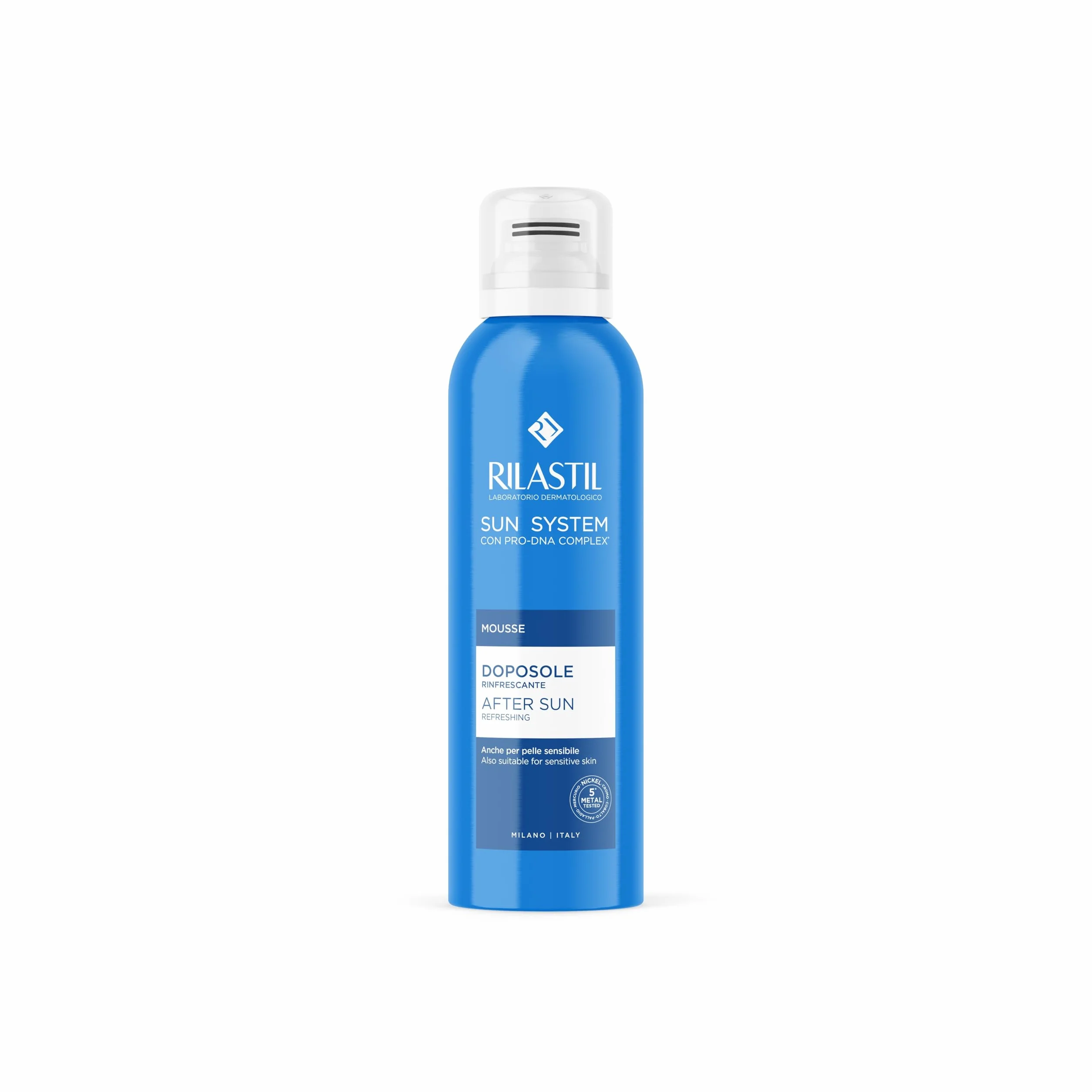 Rilastil Sun System Mousse Doposole Rinfrescante per Pelle Sensibile con Pantenolo, Aloe ed Estratto di Calendula, 200 ml