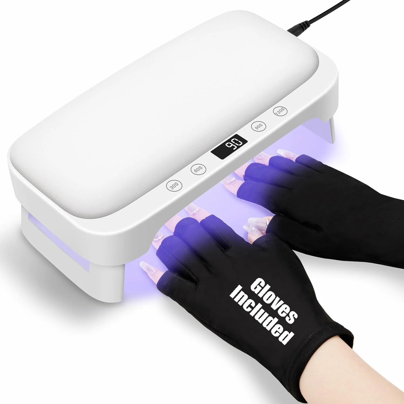 Lampada UV per Unghie con Bracciolo e Guanti UV: Professionale LED Lampada per Unghie, 4 Timer Asciugatrice Pieghevole con Poggiamano per Unghie Smalto Gel per Casa e in Salone, Bianco