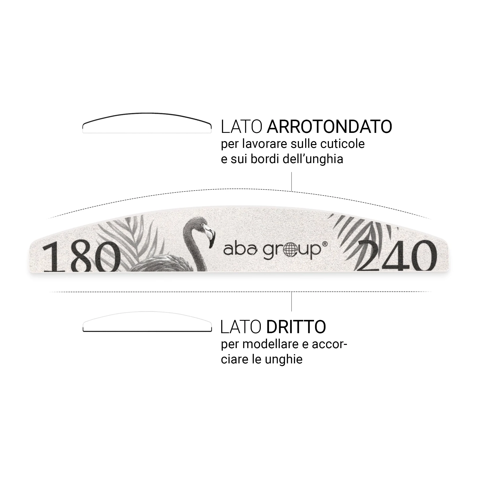 ABA GROUP Lima per unghie 180/240, 100 pezzi, mezzaluna, 4 mm di spessore, confezionate singolarmente, igieniche, strumenti professionali per unghie in gel e naturali, lime per unghie in gel, lime per