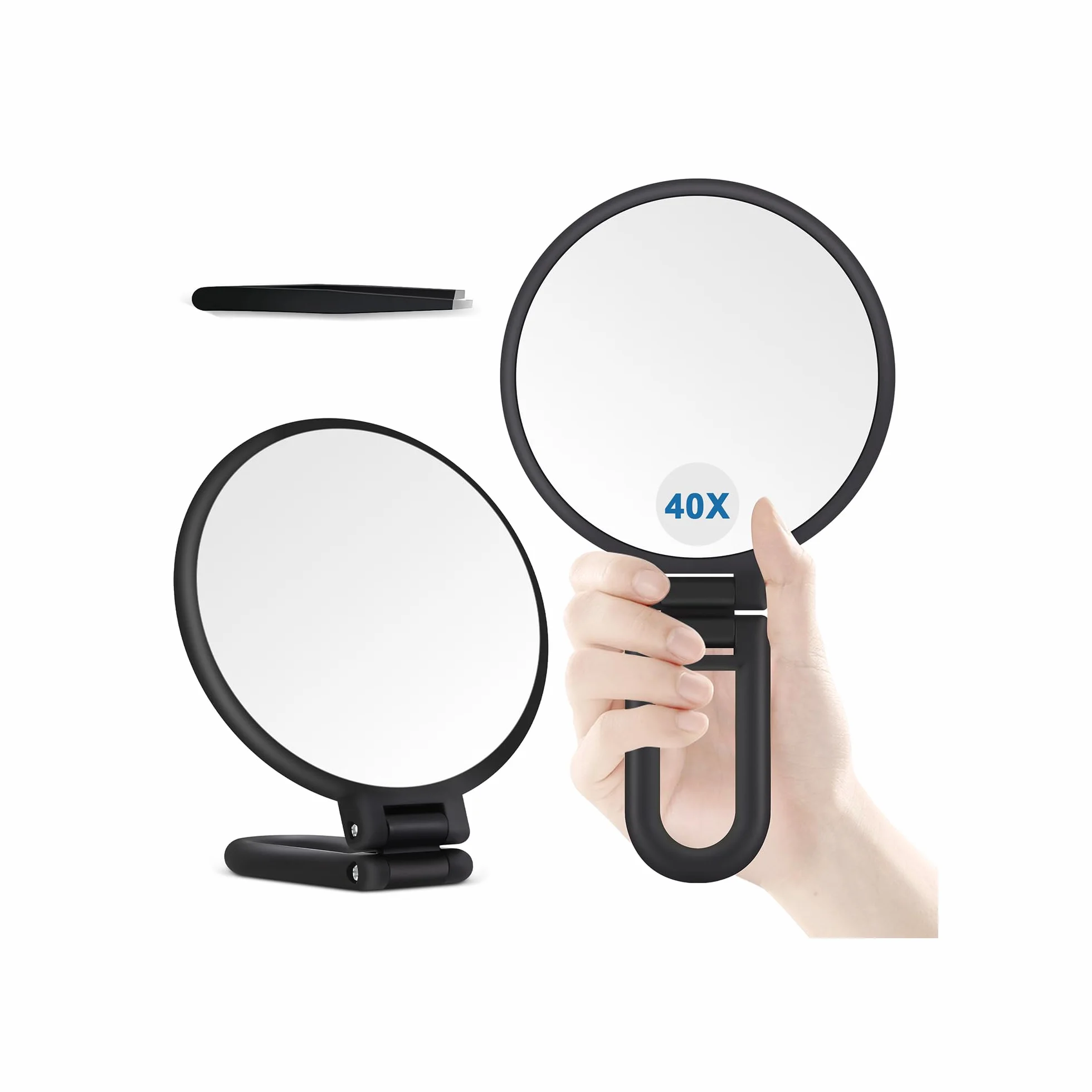MIYADIVA Specchio con Ingrandimento 40X, Specchietto per Trucco Doppia Faccia, Portatile Pieghevole Nero