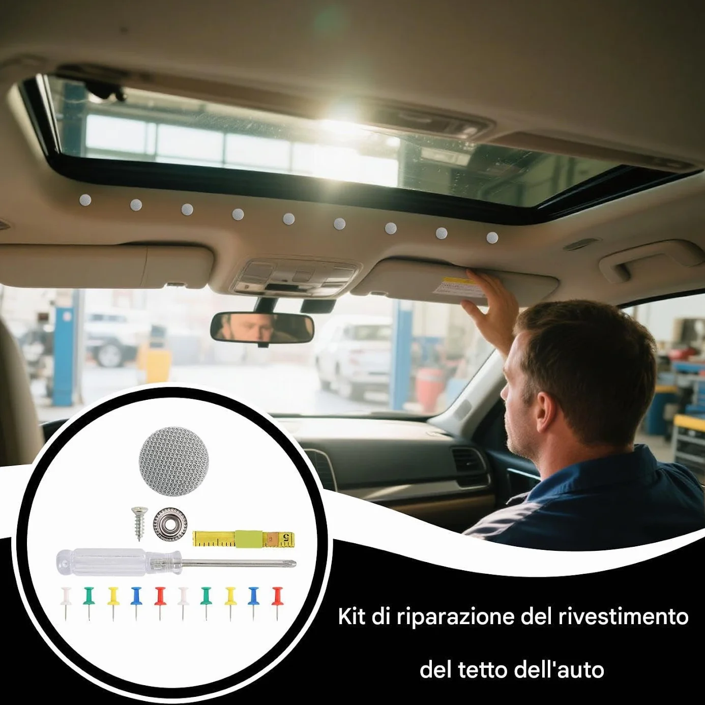 Bottoni Rivetti per Auto Kit Riparazione Cielo con Strumento Installazione Furgone Tetto Apribile