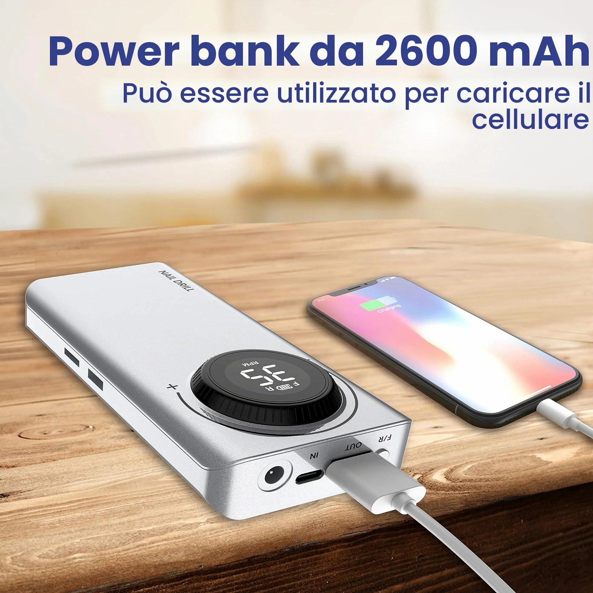 Delanie Fresa per Unghie Professionale 35000 Giri, Trapano Elettrico Ricaricabile per Unghie, Fresa Portatile per Unghie Semipermanente, Manicure e Pedicure, Adatta a Casa e Salone, Argento