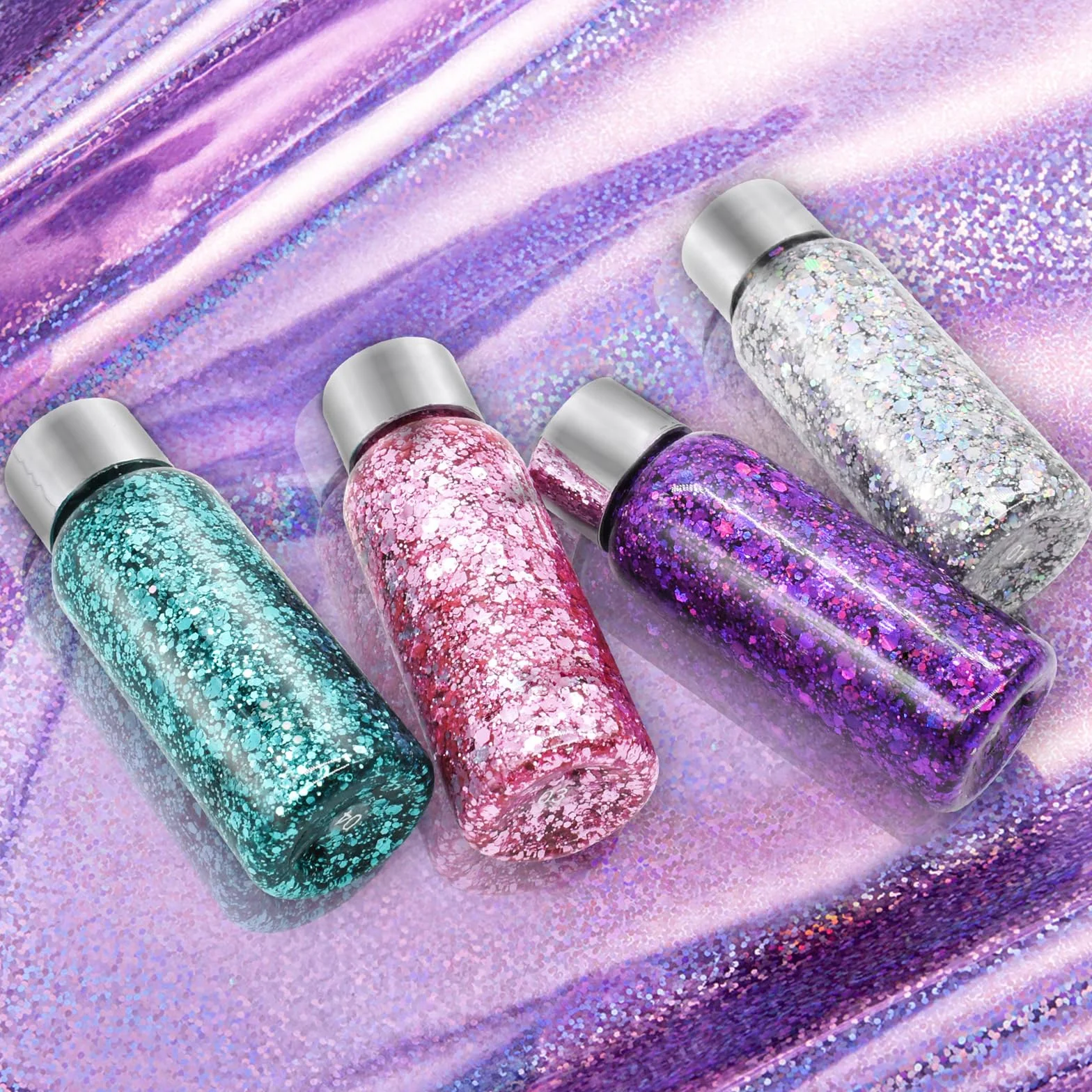 6 Bottiglia Glitter Body Gel,Brillantini Make Up,Gel Glitterato Viso con Lustrini,per Viso,Unghie,Occhi,Labbra,Capelli,Corpo,per Musica,Festival,Feste in Maschera(Bianco/Oro/Argento/Rosa/Verde/Viola)
