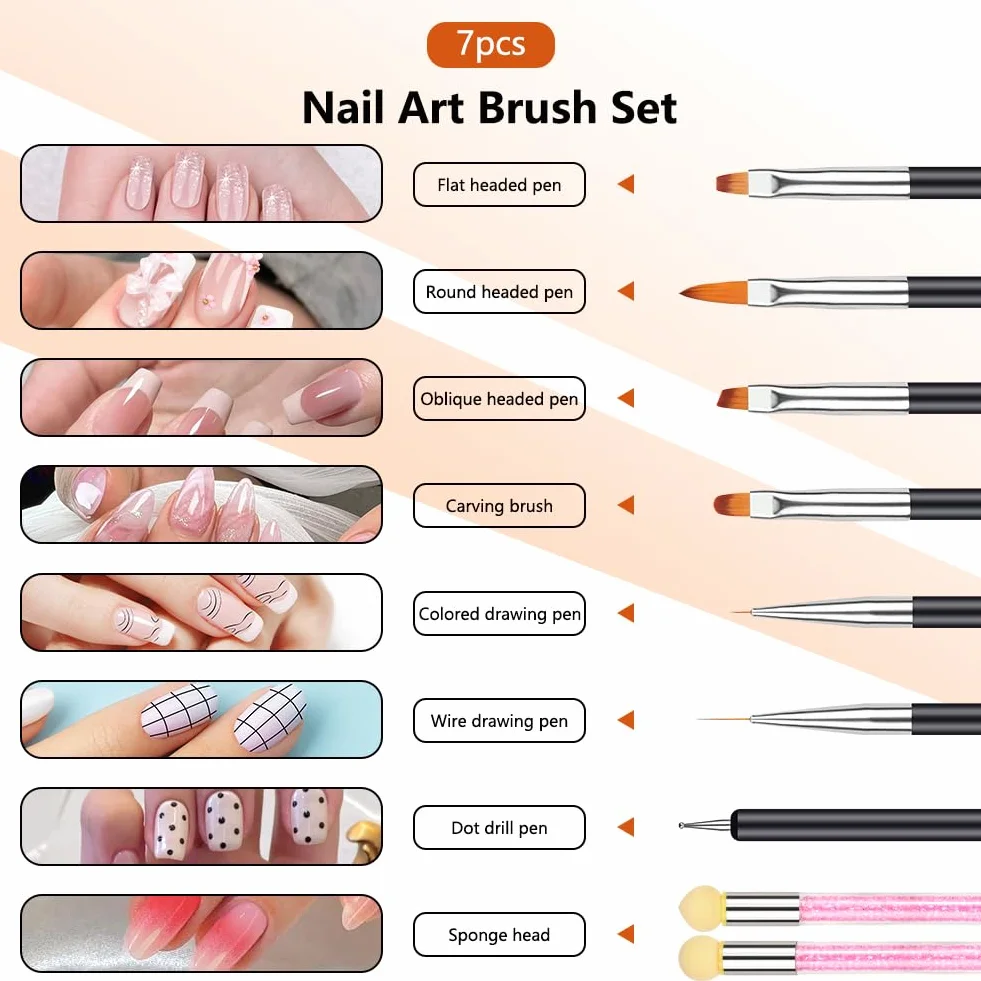 Pennelli Nail Art Set di Pennelli, 6 Pezzi Pennelli e Spugna di Pennellino, per Unghie in Gel per Disegnare DipingereLlinee e Fiori per Nail Art per Il Design Delle Unghie