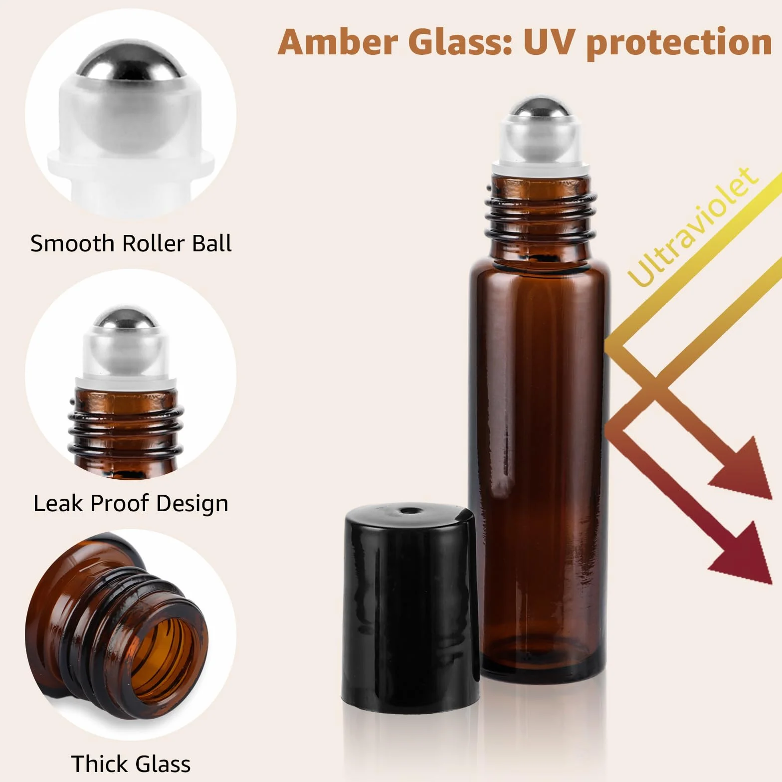 24 pezzi oli essenziali Roller bottiglie di vetro, 10 ml vuoto di vetro Roll-on bottiglie, marrone Roll on bottiglie di vetro con imbuto, apri pipette, per oli essenziali