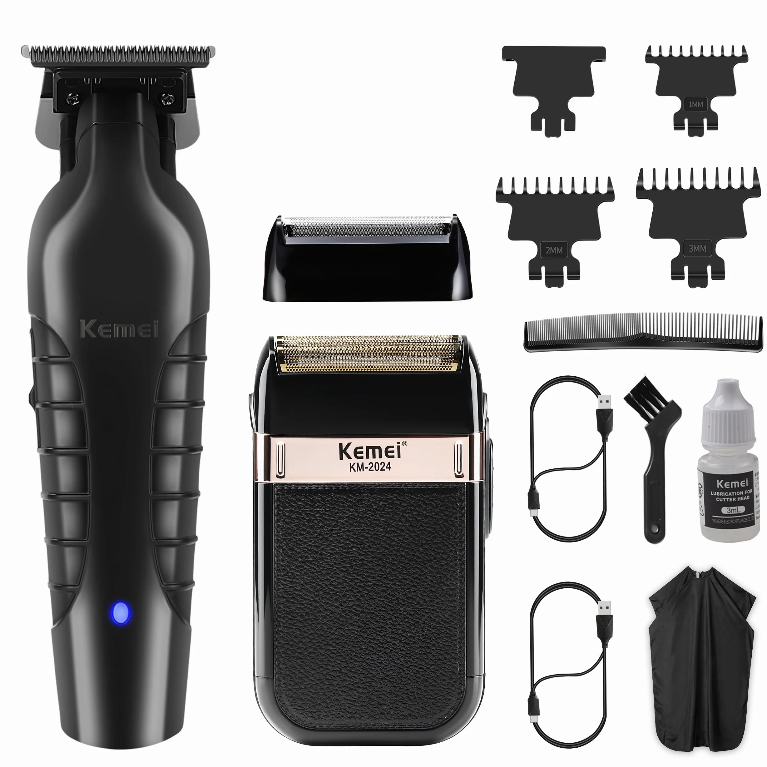 KEMEI Set di rasoio e rasoio 2 in 1 per uomo | T Blade - Rasoio da barba e rasoio elettrico senza fili, da uomo, contorno professionale, ricarica USB, 2024+PG2299