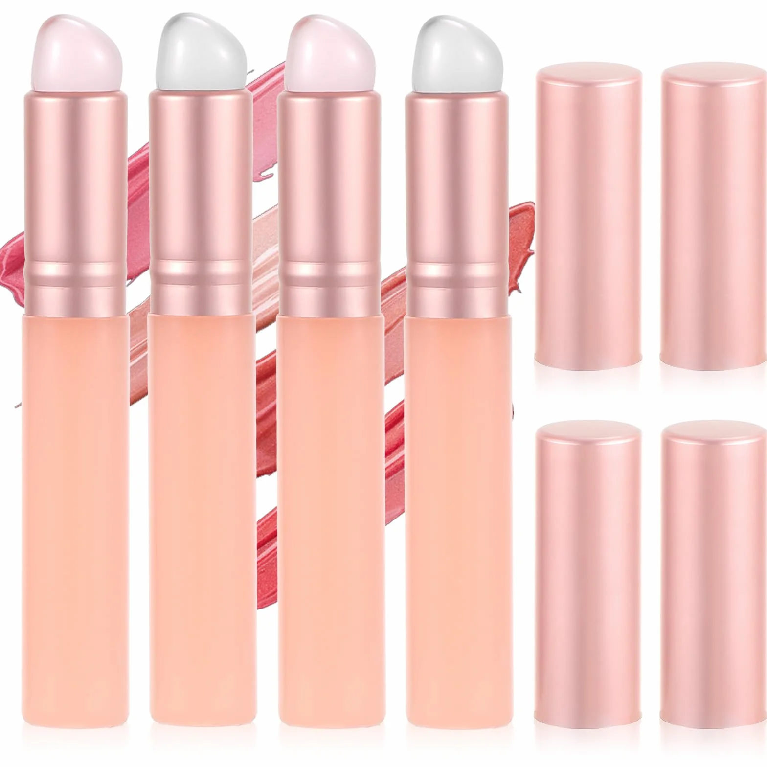 Ymapinc - Set di 4 pennelli per labbra in silicone per rossetto, riutilizzabili, con coperchio (rosa), applicatori multiuso per rossetto, pennelli da trucco, applicatori professionali per trucco