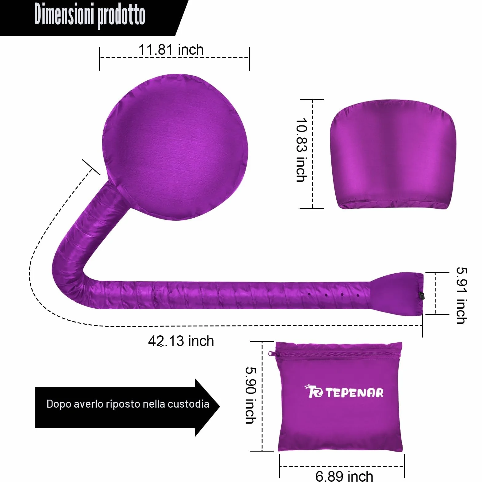 TEPENAR Cappello Asciugacapelli Morbido Regolabile Asciugatura Rapida per Capelli Ricci Naturali Viola