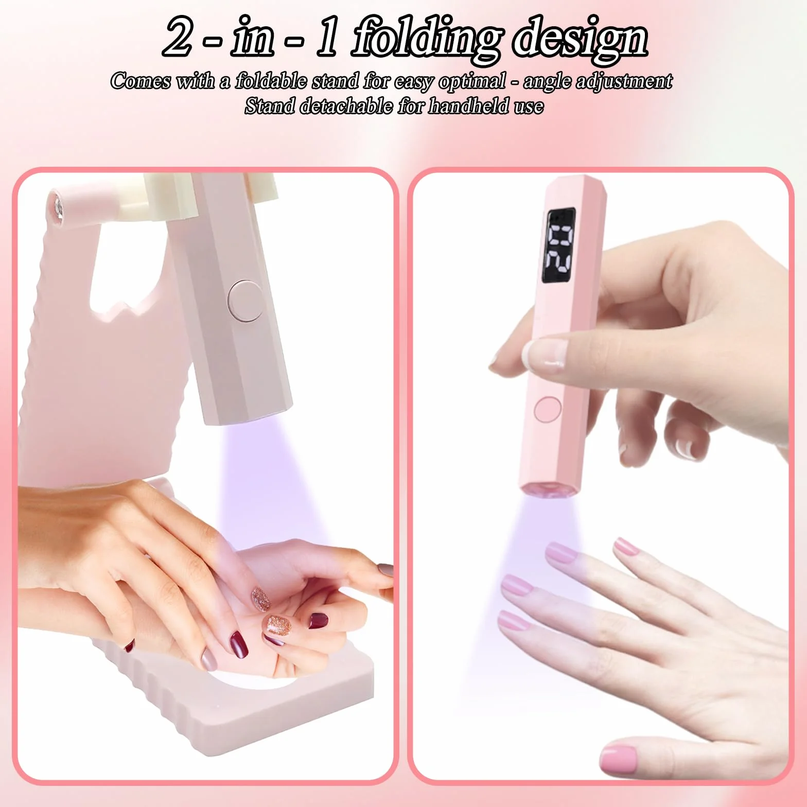 Mini Lampada UV LED Unghie, 3W Piccola Lampada Gel Unghie con Supporto Pieghevole, Timer 20/60S, Portatile Torcia per Asciugatura Rapida Smalto Gel, Colla UV e Prolunghe Unghie per DIY e Viaggi