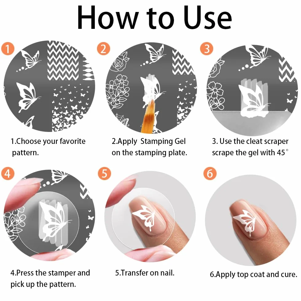 PH PandaHall 5pcs Farfalle Fiamme Nail Stamping Piastre Cuori Fiori Nail Art Modelli Zodiaco Manicure Art Stencil Sole Luna Stella Unghie Design Timbro per Donne Manicure Salone Stampa fai da te