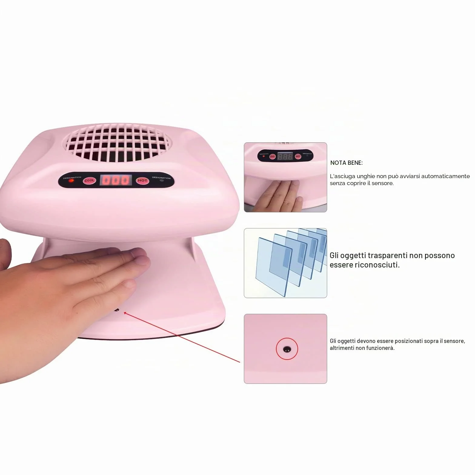 Asciuga Unghie Ad Aria Con Sensore Automatico, Asciuga Unghie Ad Aria Con Temporizzazione Da 300 W Per Mani E Piedi, Asciuga Unghie A Vento Caldo E Freddo Per Smalto Per Unghie Normale
