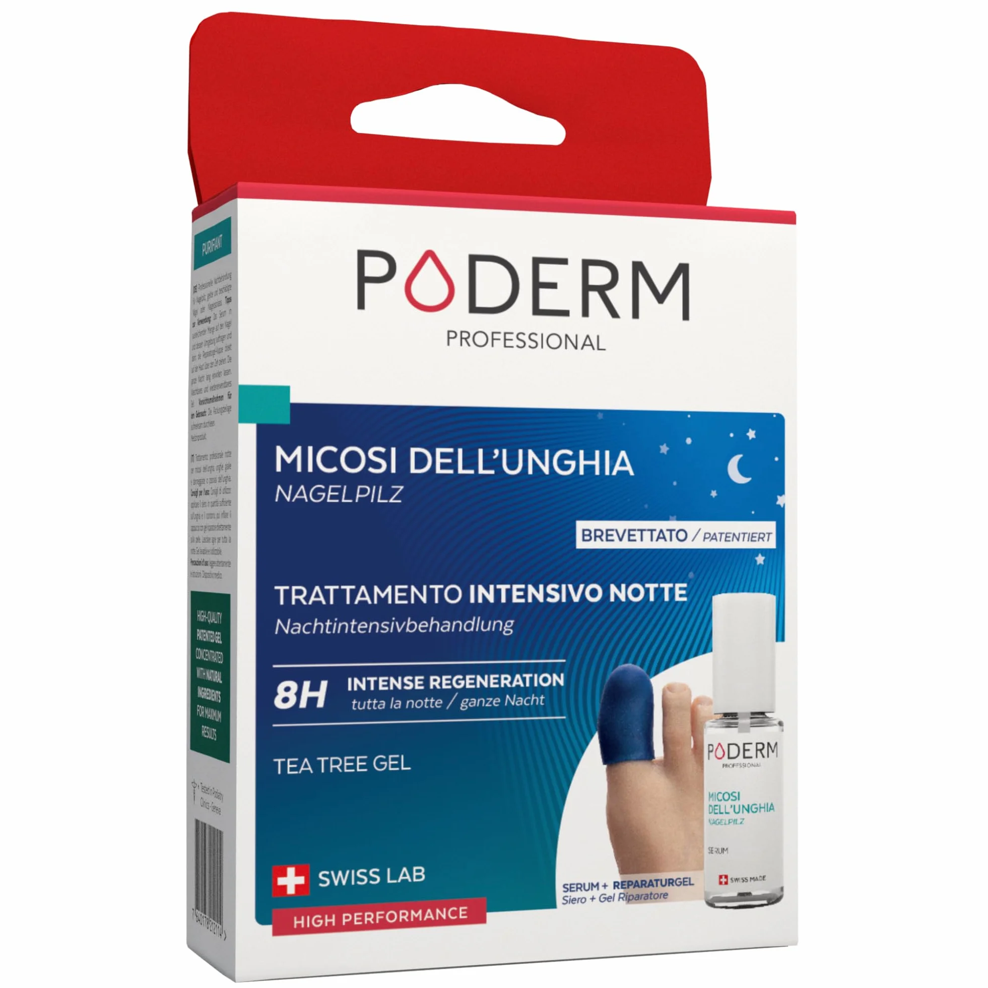 PODERM – MICOSI UNGHIE PIEDE TRATTAMENTO INTENSIVO NOTTE 2 in 1 – Elimina la micosi e rinnova l'unghia durante il sonno | VEGAN | Trattamento professionale piedi/mani | Facile e rapido | SWISS MADE