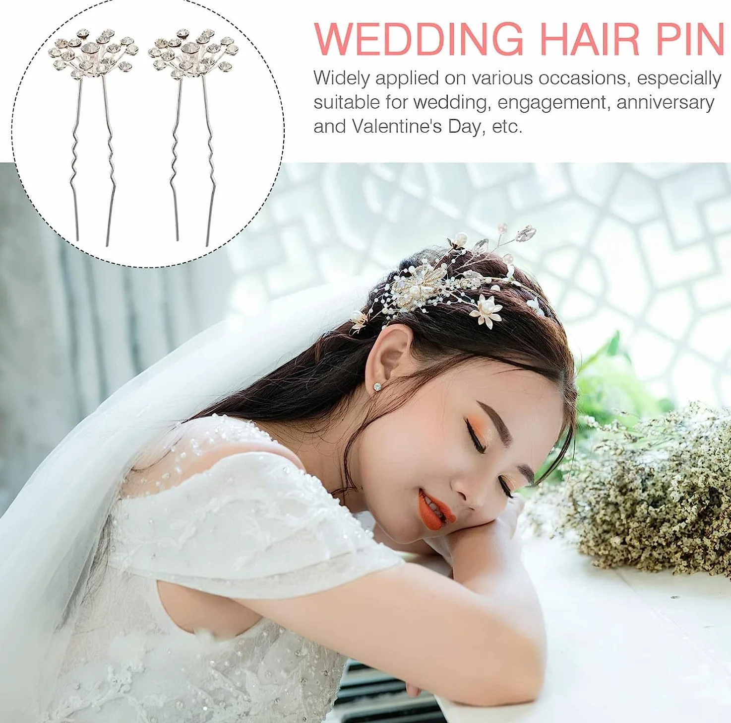 Fermagli for capelli for donna ， 40 pezzi Copricapo con strass Elegante forchetta for capelli Accessorio for spilla da sposa Ragazze Perle Chic Updo Chignon Gypsophila Damigelle d'onore Fiore Clip flo
