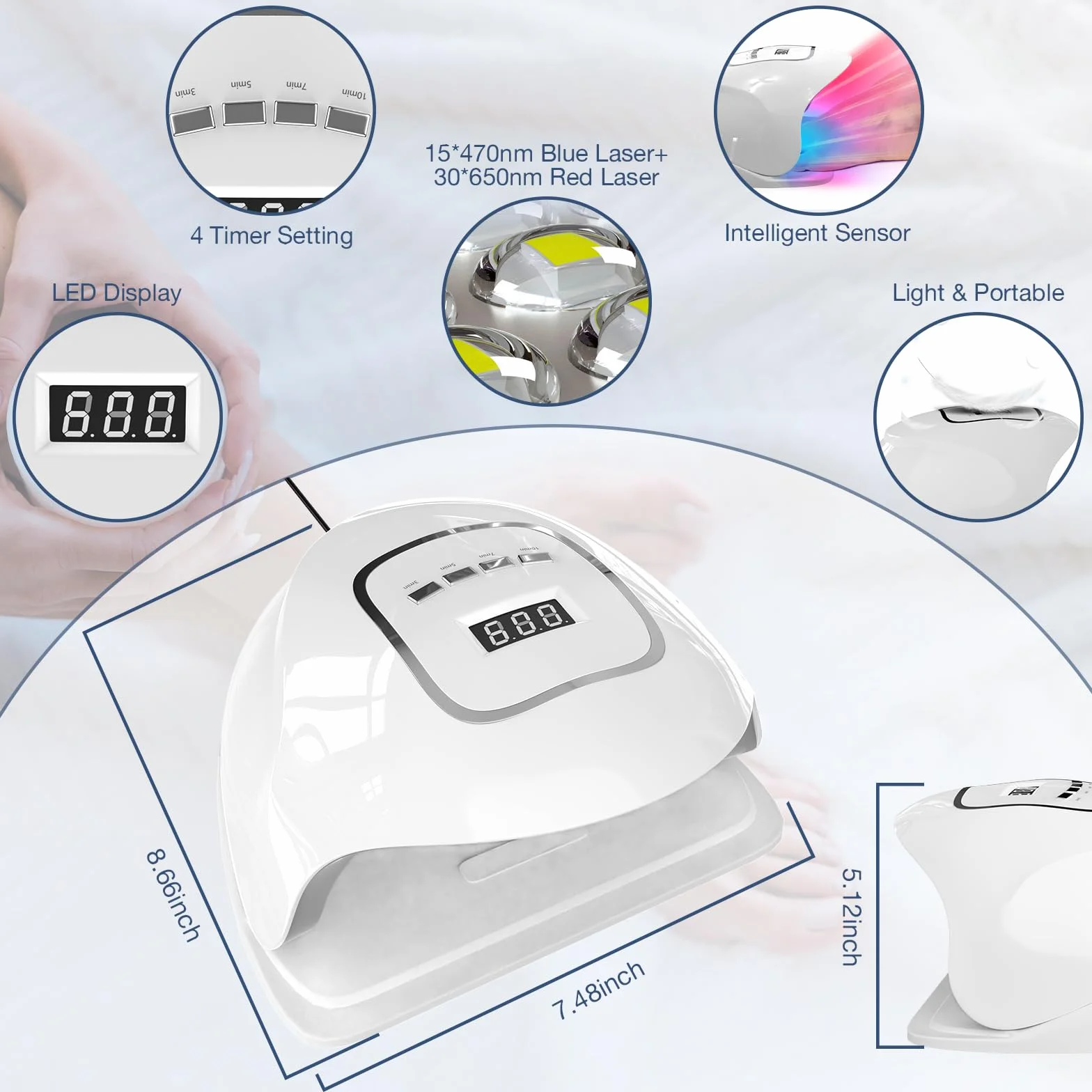 iKeener Dispositivo laser per funghi del chiodo, approvato dalla FDA, pulizia delle unghie e onicomicosi, rimozione funghi con luce blu 15 x 470 nm + 30 x 650 nm luce rossa, sessioni