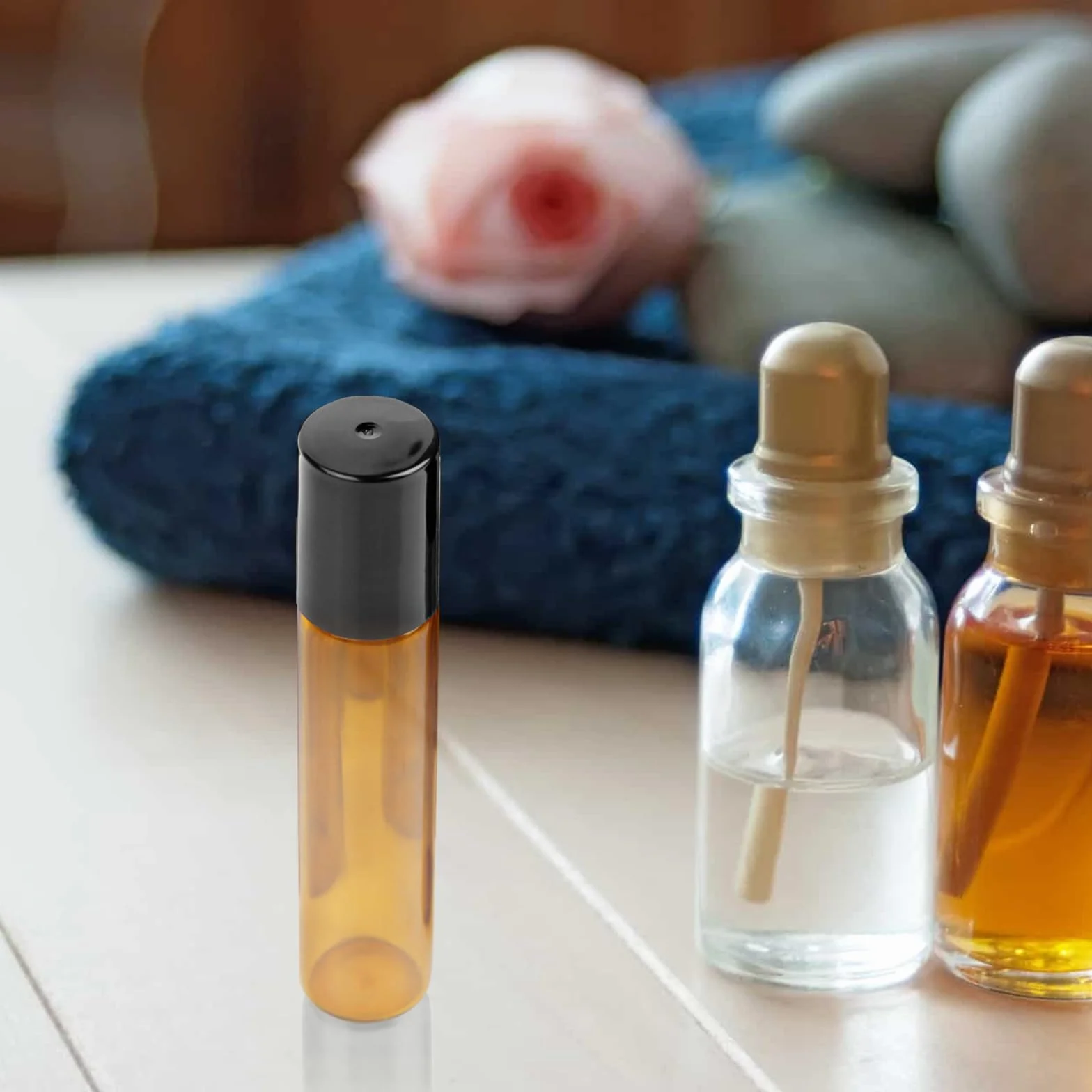 Roll on - Bottiglie di vetro per olio essenziale, 35 pezzi, colore marrone, rollon, vuote, 10 ml, per oli con rullo in acciaio inox, per oli essenziali, lozioni, profumi, massaggi