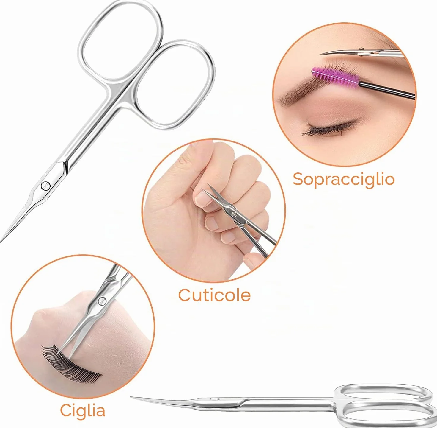 Forbicine per Cuticole Professionale in Acciaio Inossidabile, Punta Curva Sottile, Extra Affilate, Argento