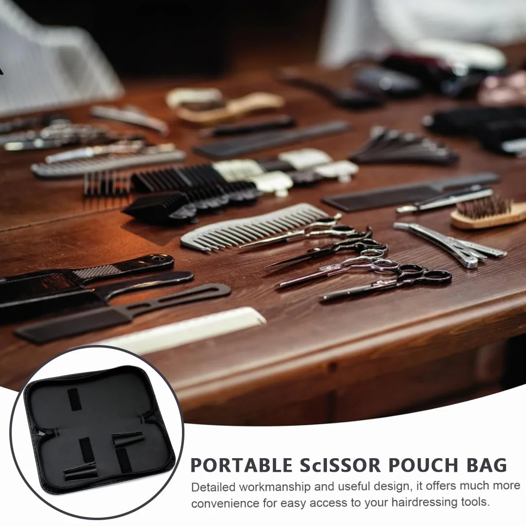 Borsa Professionale per Forbici da Barbiere, Borsa da Parrucchiere in Pelle con Cerniera, Fondina per Attrezzi da Barbiere Nera