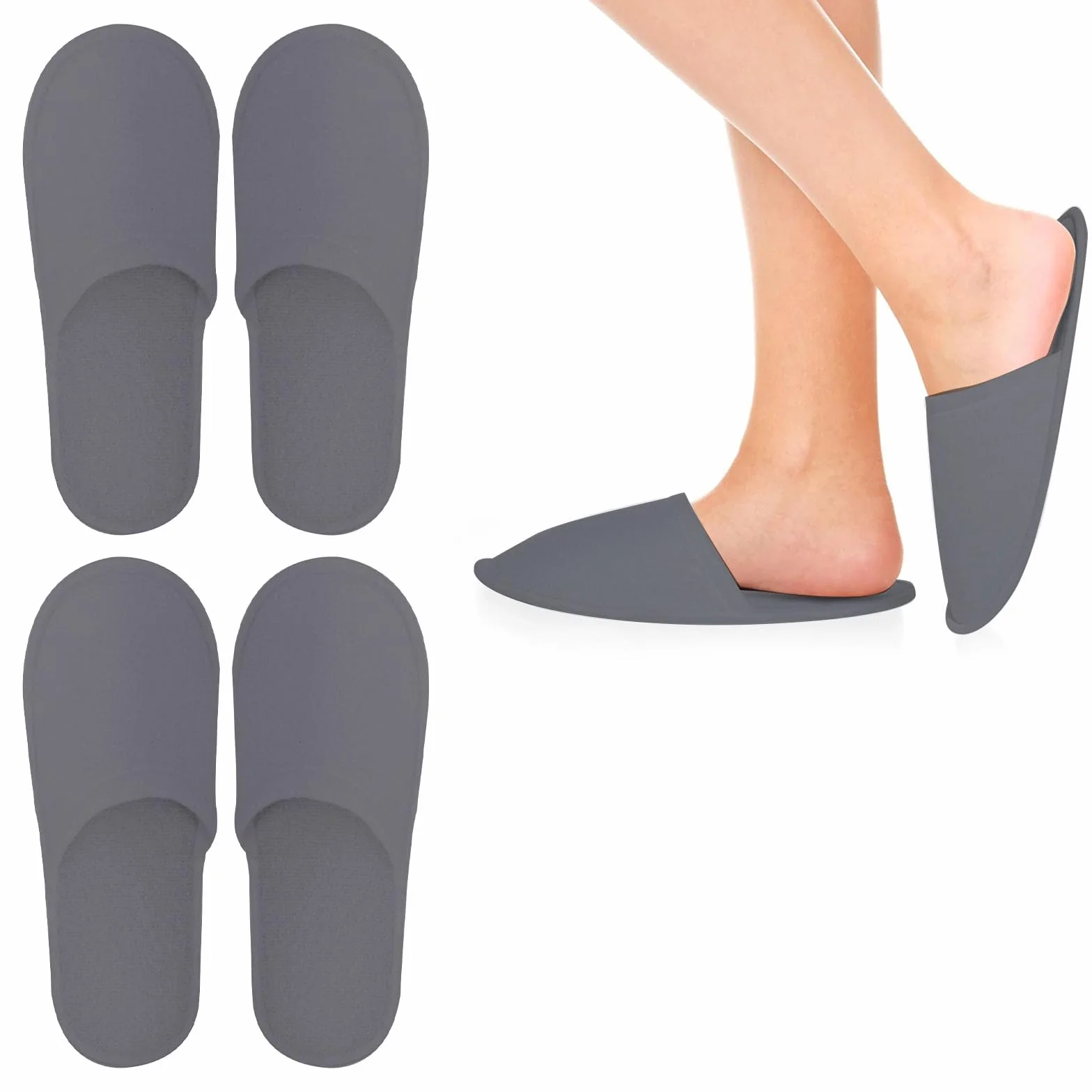 Pantofole Hotel - 2 Paia Usa E Getta Antiscivolo per Ospiti, SPA, Ciabatte Monouso, Sposa Bianco (Taglia EU 37-43, Grigio)