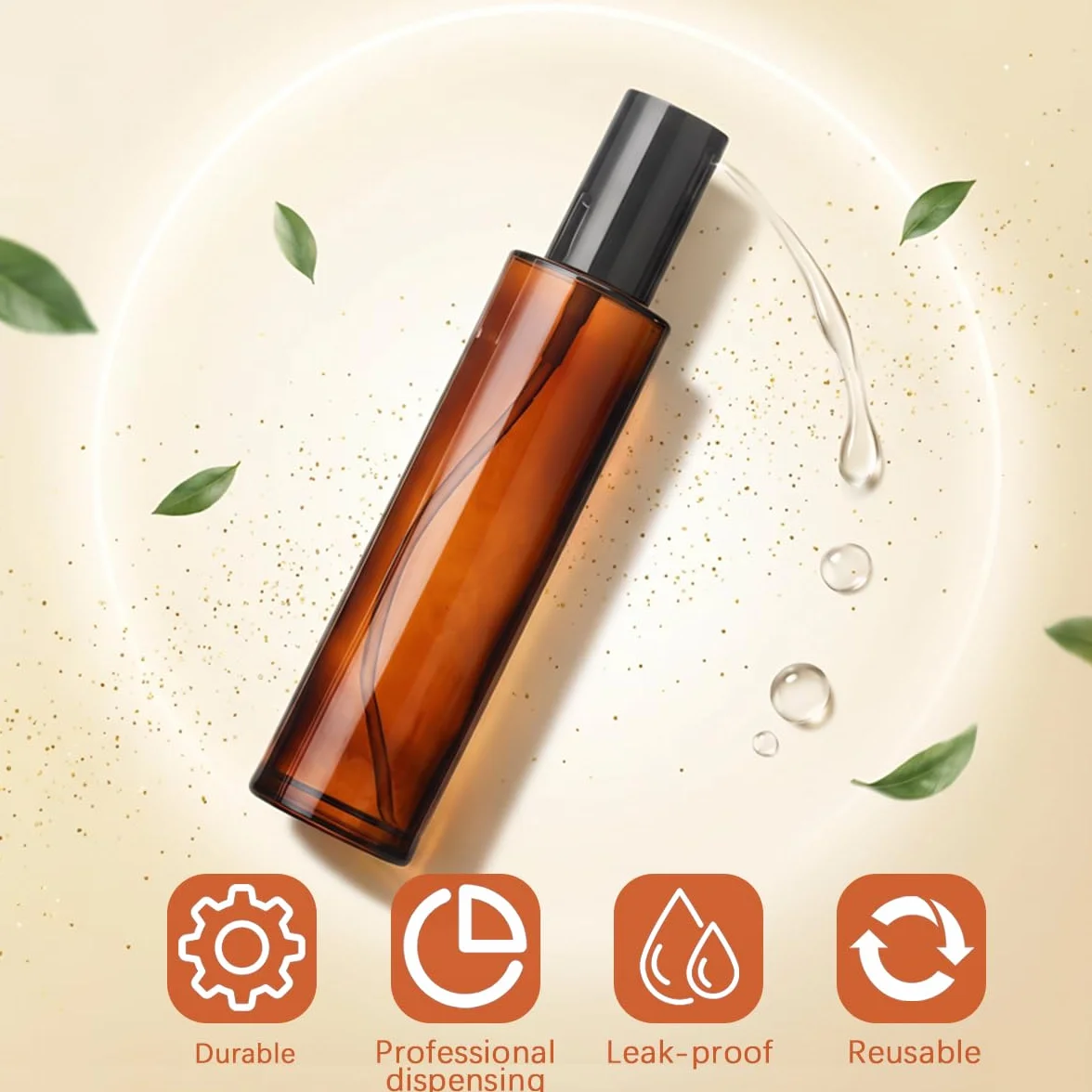 2 flaconi vuoti da 100 ml, ricaricabili, in vetro ambrato, con erogatore a pompa, dispenser di sapone con tappo nero, per fondotinta, crema, trucco, olio, shampoo