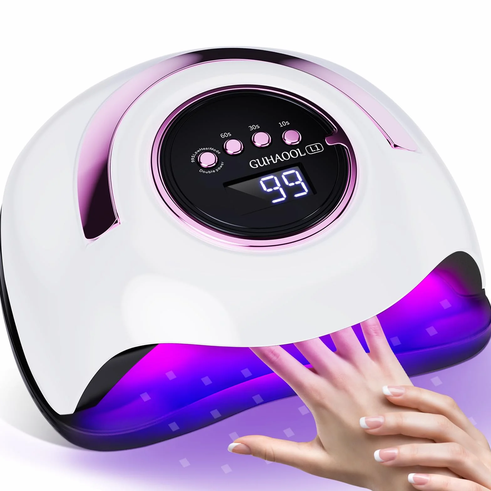 Lampada Unghie UV LED, 180W Fornetto Unghie Può Curare Rapidamente, con 4 Timer 10s/30s/60s/99s,Sensore Di Avvio Automatico, LCD Display Lampada per unghie per Gel Nail Polish Light, Bianco