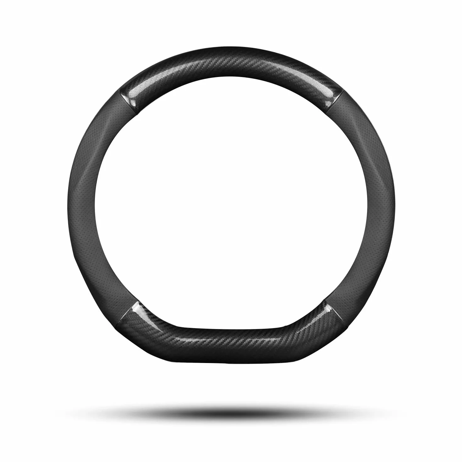 Ergocar Coprivolante Antiscivolo Protezione Volante Auto D-Forma Fibra di Carbonio Pelle PU Universale Diametro 38 Cm (15") Nero