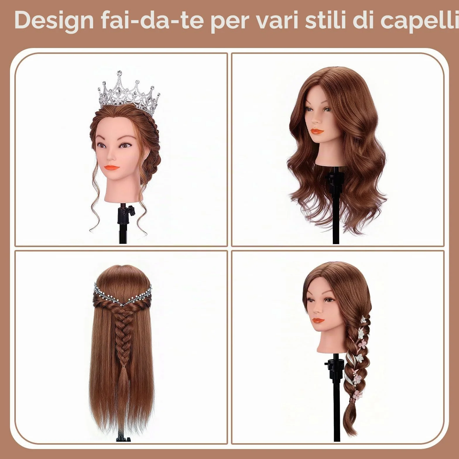TopDirect 18" Testina Parrucchiere Manichino Cosmetologia Formazione Pratica Capelli con Morsetto