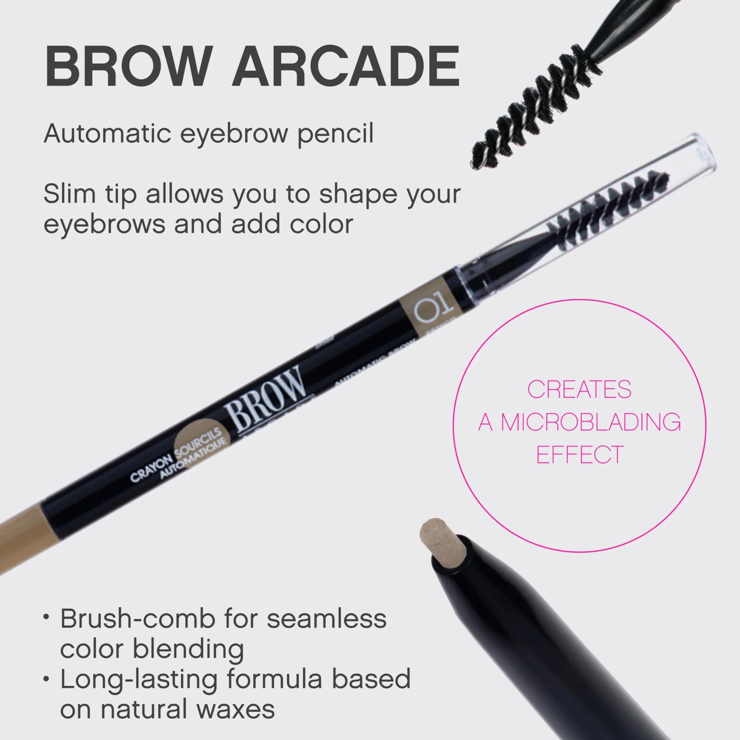 Vivienne Sabó | Brow Arcade Matita Automatica Sopracciglia 01 Light Blonde | Waterproof, Formula in Cera, Scovolino, Effetto Microblading, Lunga Tenuta, Punta Fine, Styling