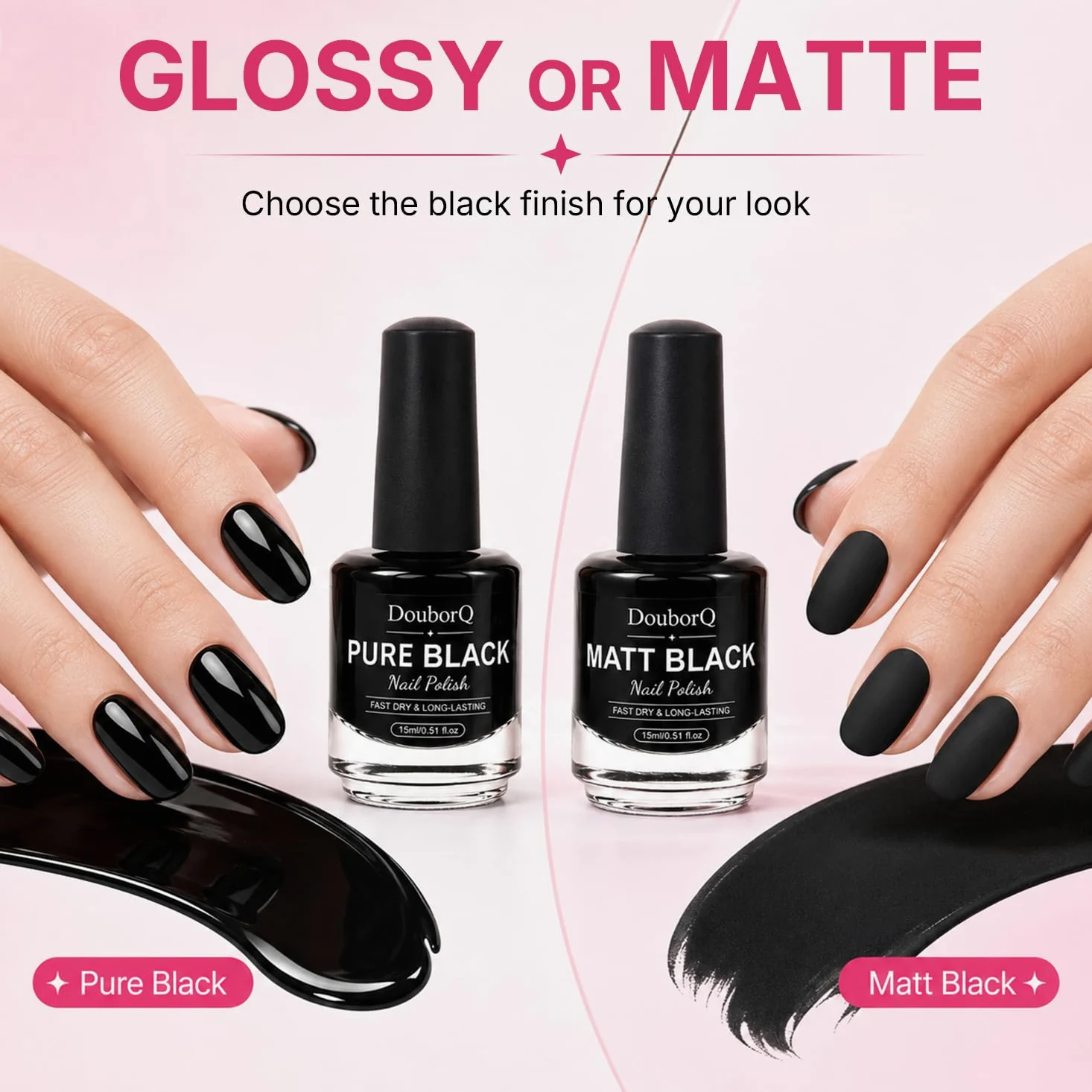 Major Dijit Set di smalti neri classici opachi, con set per la cura delle unghie | Set di riparazione più 2 colori: nero lucido e smalto nero opaco da 15 ml, asciugatura rapida, formula alla cheratina