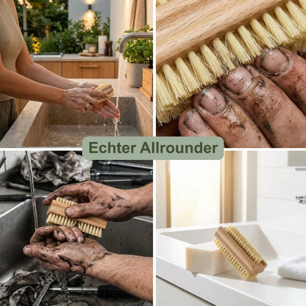 MC-Trend Set di 3 Spazzole per Unghie e Mani in Legno, Setole Naturali, Vegano, Made in Germany