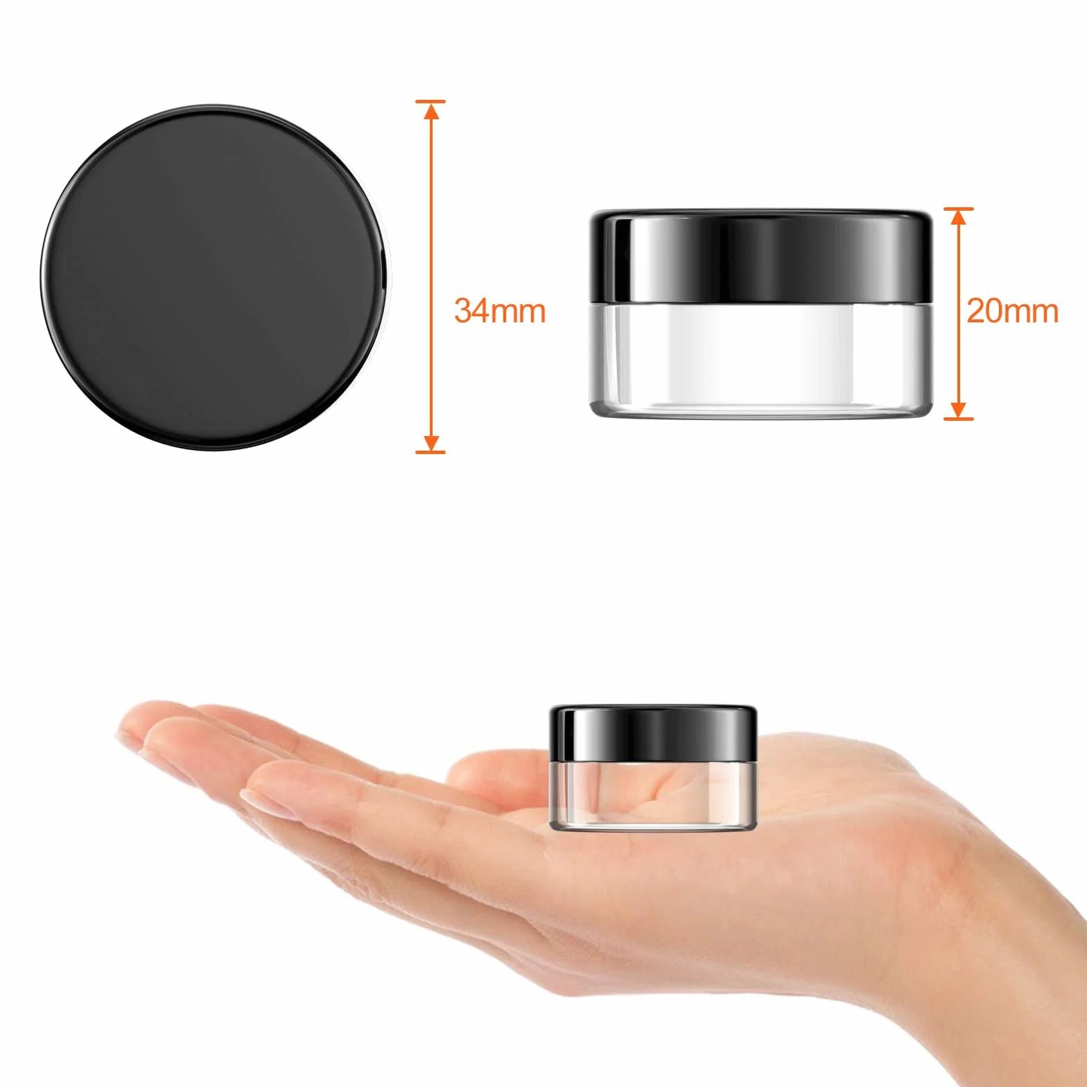 Newaner 30 vasetti da 10 g10 ml, barattolo da crema trasparente, con tappo a vite, contenitori con adesivi, ideali per trucco, creme, lozioni, mini candele (nero)