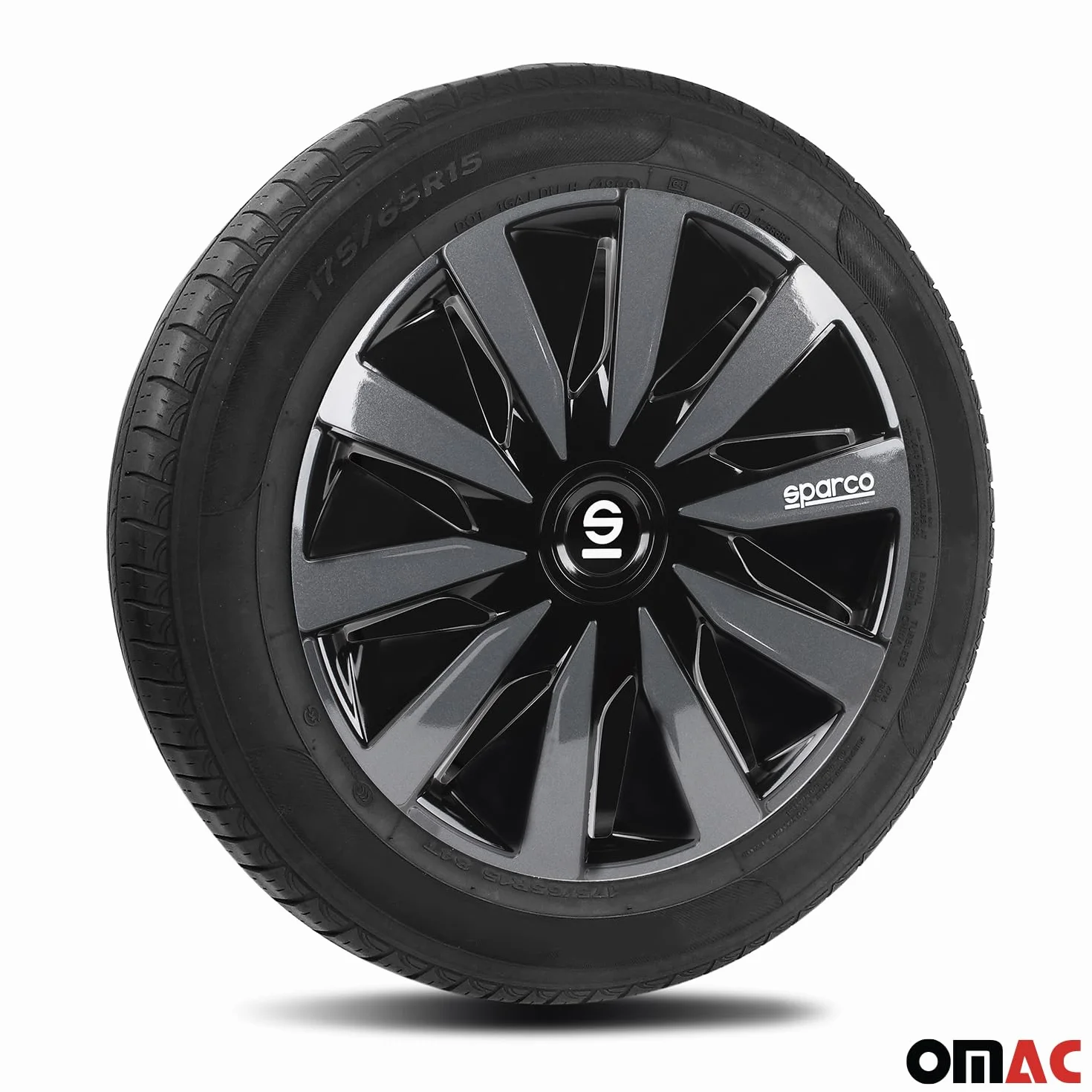 Sparco Set 4 copricerchi 15" pollici copriruota auto Lazio SPC1591BKGR nero grigio