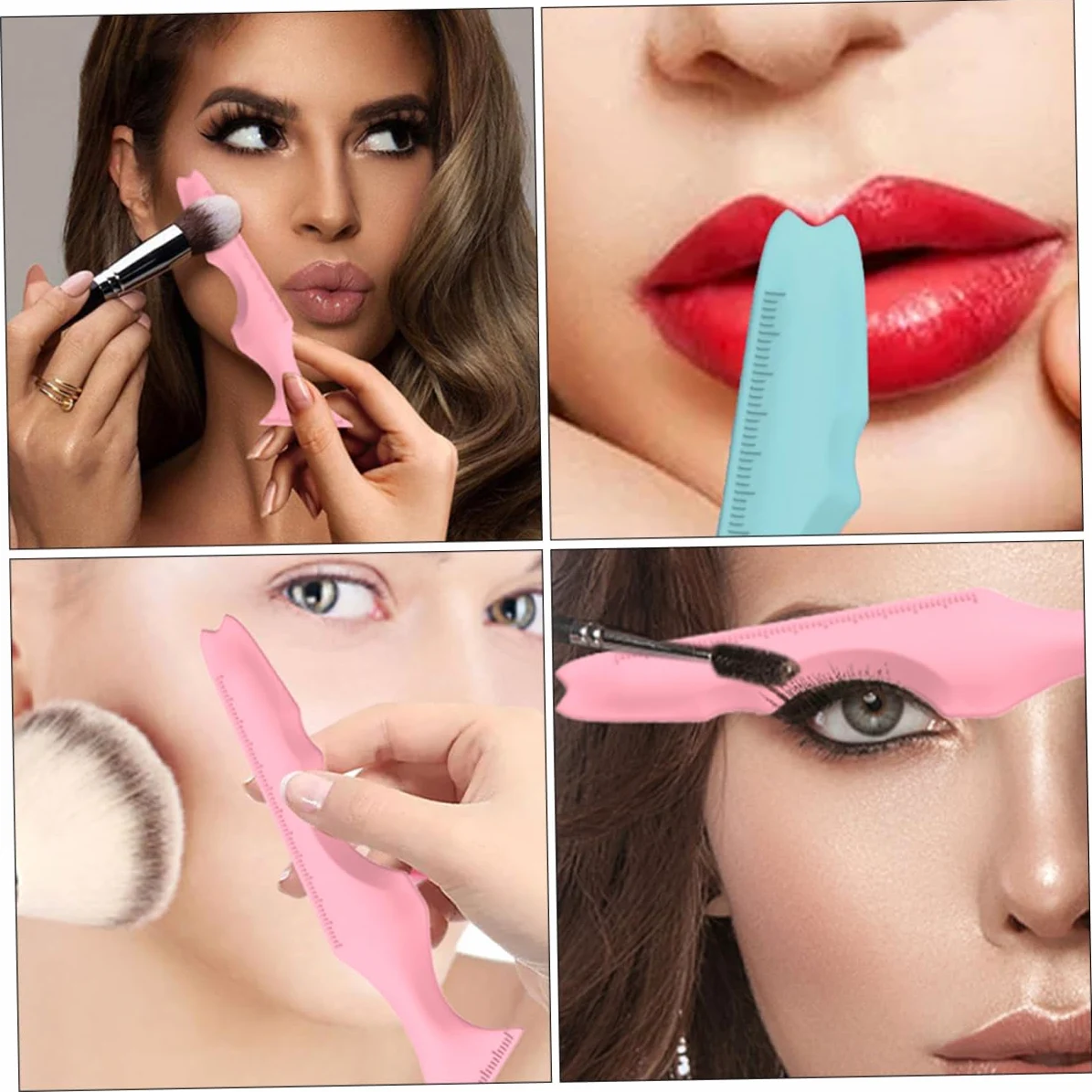 POPETPOP 10pezzi Stencil Per Eyeliner in Silicone Riutilizzabili Strumenti Multifunzionali Per Applicazione Eyeliner e Del Rossetto Per Principianti e Professionisti