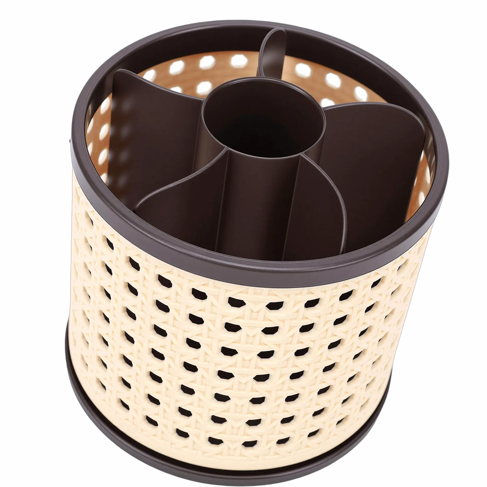 Wakects Porta Pennelli per Trucco Girevole, Organizer in Plastica di Alta qualità con Rotazione a 360 Gradi, Scomparti Multipli per Camera da Letto e Ufficio (BROWN)