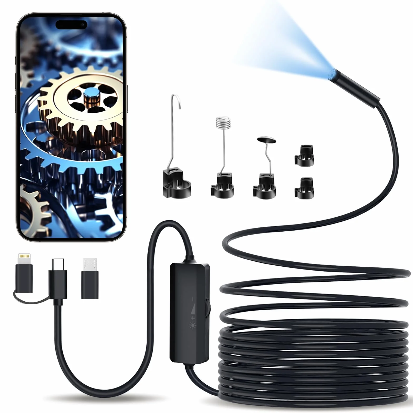 Endoscopio HD 1920P per Smartphone con Sonda Semirigida Impermeabile 8 LED 5M Android iOS iPad