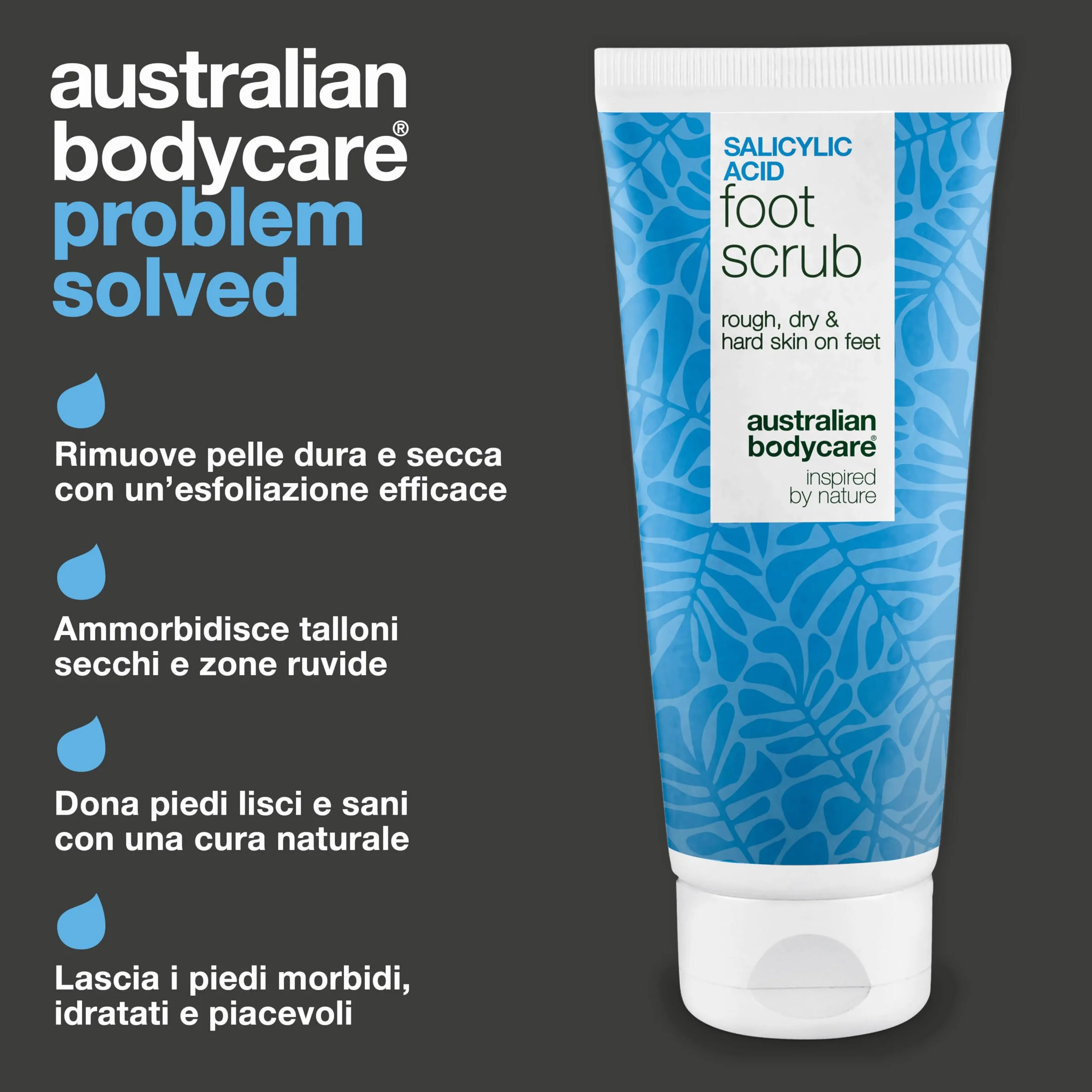 Scrub piedi esfoliante per talloni screpolati, calli, duroni e piedi secchi – peeling AHA/BHA con acido glicolico + acido salicilico e semi di albicocca, rimuove le cellule morte