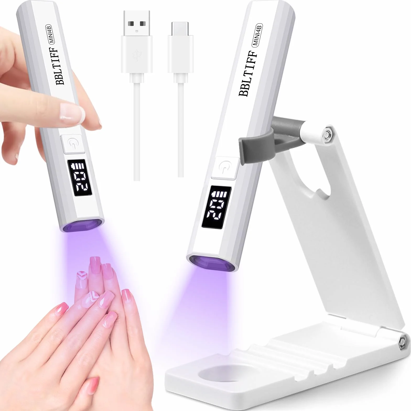 Mini Lampada UV LED Unghie con USB Ricaricabile e Supporto Pieghevole, Timer 30/60S
