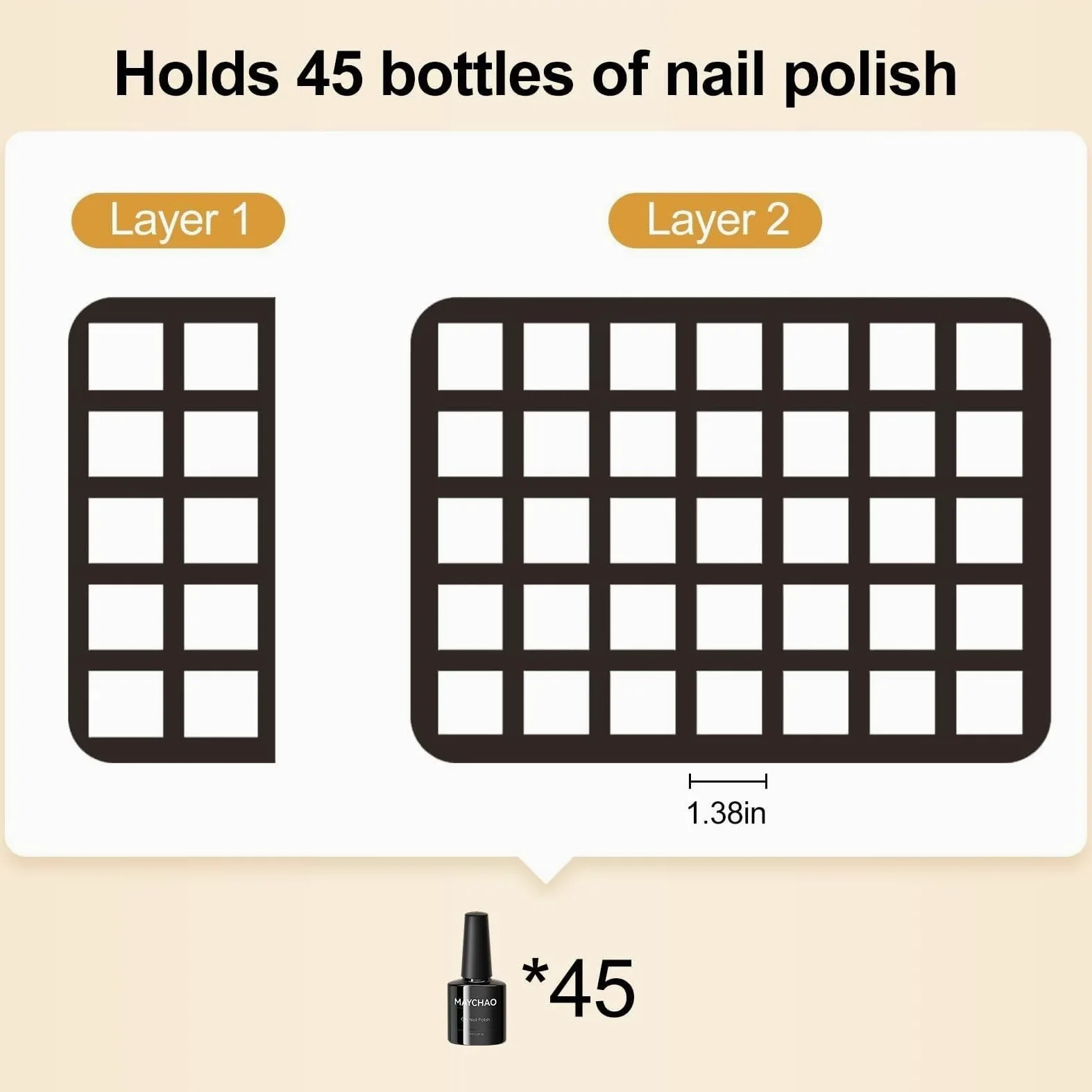 Organizzatore Smalti Borsa Portaoggetti A Doppio Strato for Unghie, Contiene 45 Flaconi Porta Smalti per Unghie(Black)
