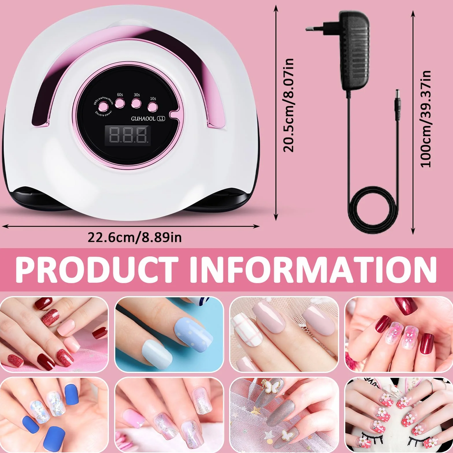 Lampada Unghie UV LED, 180W Fornetto Unghie Può Curare Rapidamente, con 4 Timer 10s/30s/60s/99s,Sensore Di Avvio Automatico, LCD Display Lampada per unghie per Gel Nail Polish Light, Bianco