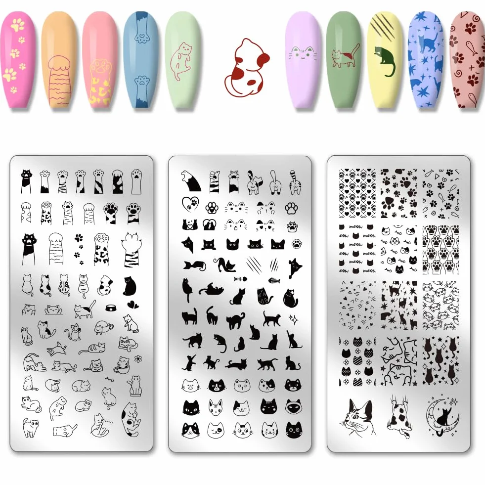 PH PandaHall 3 pz Piastre per Unghie A Forma di Gatto Stencil per Nail Art con Artigli di Gatto Modello per Unghie A Zampa Piastre per Immagini per Manicure A Spina di Pesce Stampini per Nail Art