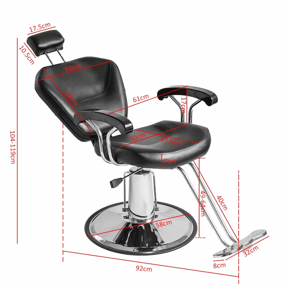 Sedia da Parrucchiere, Sedia da Barbiere Reclinabile Idraulica In Pelle PU a 360° Con Poggiapiedi Cromato per Salone Professionale E Casa, 90 x 65 x 100 cm, Nero