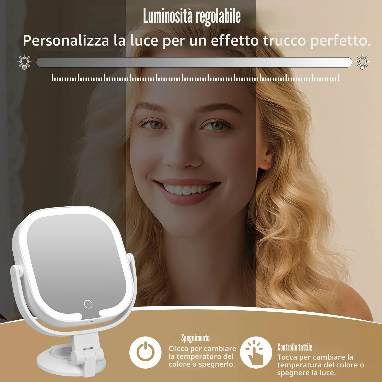 Specchio ingranditore con ventosa 30X/1X doppia faccia illuminazione 3 modalità regolabile per bagno viaggio