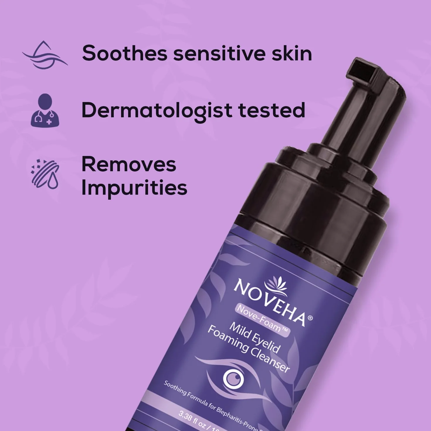 NOVEHA detergente schiumogeno per palpebre alla lavanda e olio di tea tree, idratante ipoallergenico per ciglia, demodex e MGD