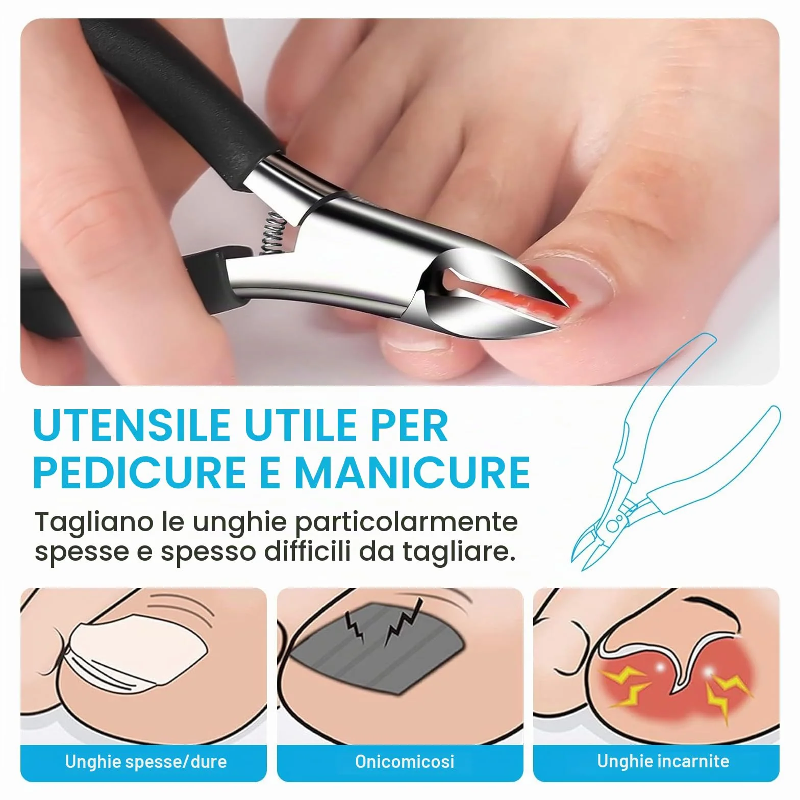 SURFOU Tagliaunghie Professionale in Acciaio Inox per Unghie Incarnite e Spesse z Remover Pelle Morta
